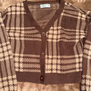 Hollister Women's Brown and Cream Plaid Cardigan